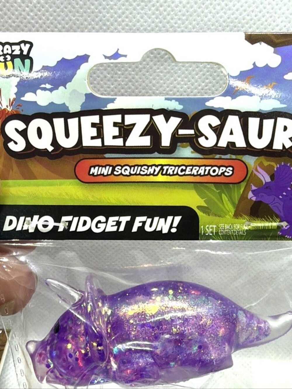 Rms Squeezy-Saur Mini Squishy Triceratops - Purple Glitter